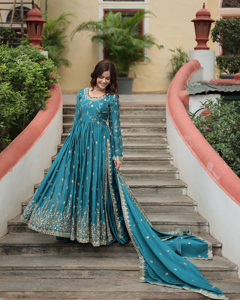sky blue color Designer Straight Lowest Price Online Gown