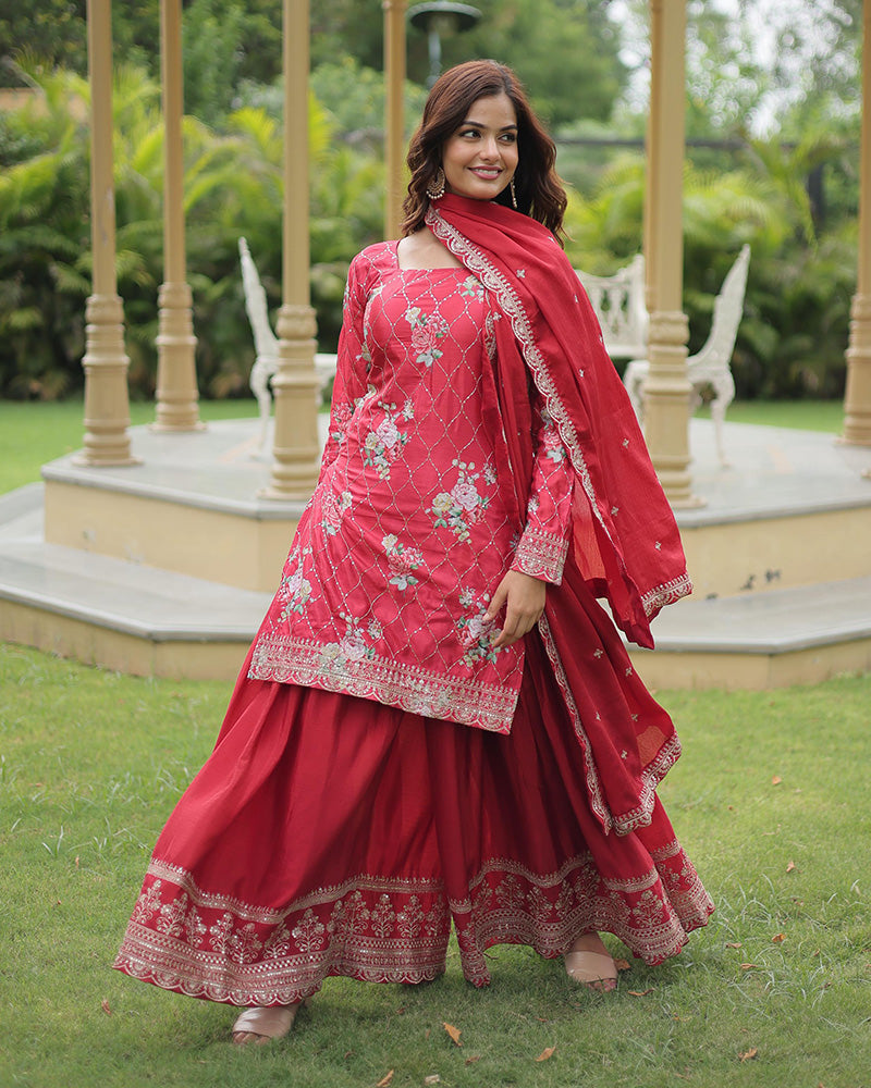 Designer Red Color Stylish Anarkali Gown Sarara Online