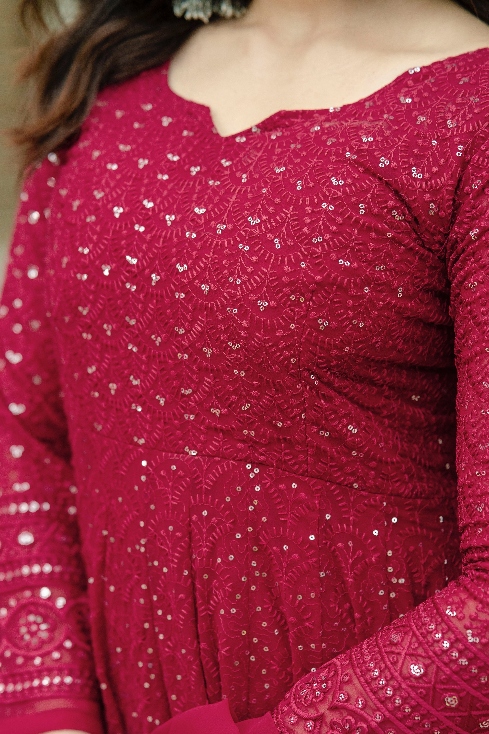 Maroon Color Designer Online Gown For Girls