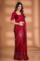 Red Sequence Embroidered Fancy Party Wear Georgette Saree for woven