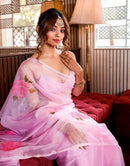 Latest New Fashionble Designer One piece Digital Printed Organdy Silk Baby Pink Saree