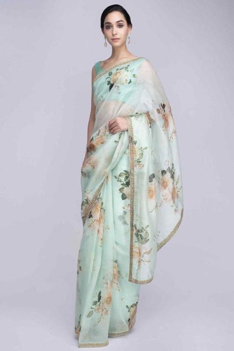 Firozi Color Designer One piece Digital Printed Organdy Saree SY 1523