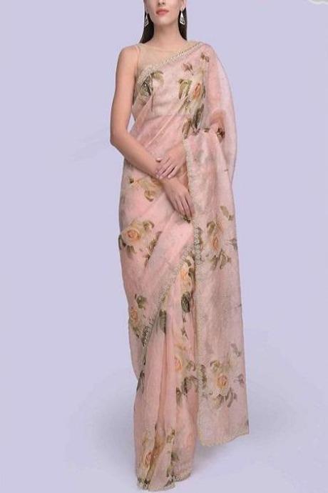 Traditional Designer Ethnic Pure Organza Silk Fancy Pink Saree SY 6076