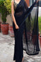 Party Wear Pure Georgette Silk Black Plain Weaving Saree SY 1473