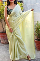 Satin Soft Silk Lemon Colored Fashionable  One piece Saree SY 6348