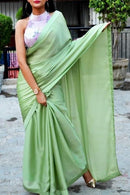 Light Green Colored Party Wear Satin Soft Silk Plain Saree SY 1466