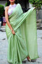 Light Green Colored Party Wear Satin Soft Silk Plain Saree SY 6328