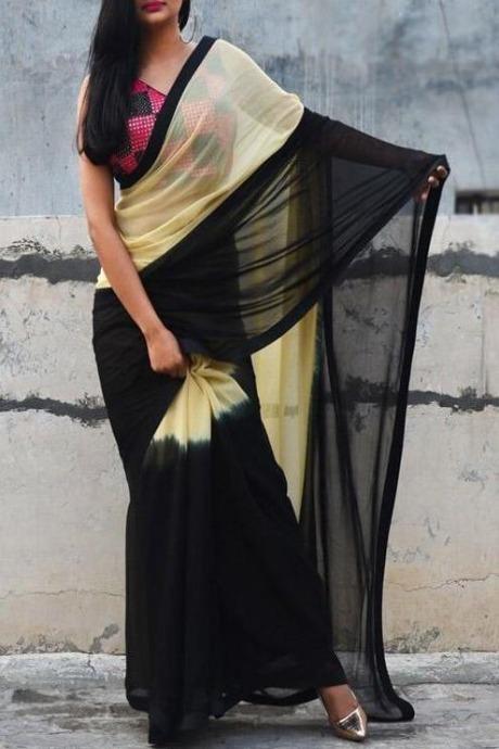 Two Shaded Yellow And Black Regular Wear Saree SY 6272