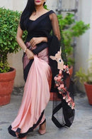 One piece Digital Printed Satin Soft Silk Black Online Saree SY 1500