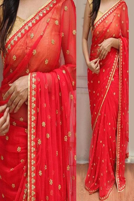 Red Color Festive Wear Saree