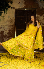 Beautiful Designer Party Wear Yellow Gown Dress